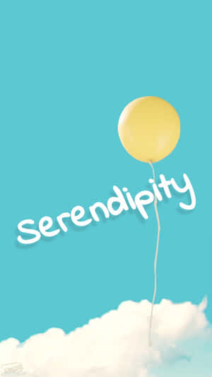 黃色氣球在雲端上升，帶有 serendipity 字樣