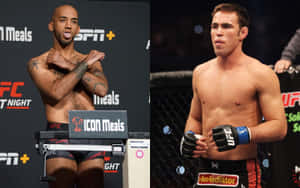 兩名男性MMA拳手在UFC稱重和八角籠中