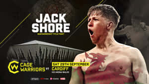 戰士 Jack Shore 帶有龍紋身，為 Cage Warriors 97 賽事咆哮。