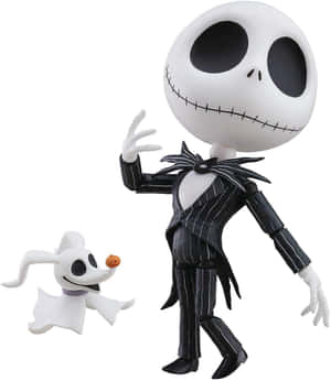 Jack Skellington 和他的幽靈狗 Zero 拿著南瓜。