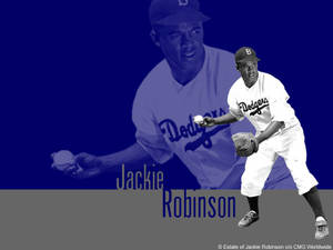 Jackie Robinson 身穿道奇隊棒球球衣準備投球。