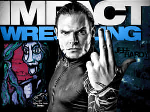 摔角手 Jeff Hardy 做出三根手指的手勢，眼神專注。
