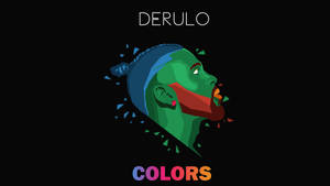 黑色背景上帶有紅色嘴巴和DERULO COLORS文字的綠色和藍色風格化面孔。 — 美學拼貼 壁紙