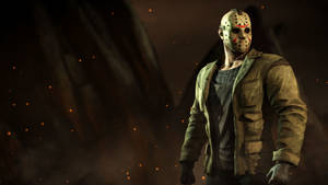Jason Voorhees 在黑暗煙霧場景中與漂浮的餘燼。