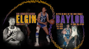 Elgin Baylor 籃球運動員統計數據和職業生涯亮點海報。