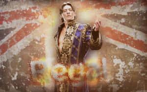 Chris Jericho 身穿皇室服裝，帶有熾熱發光的文字，背景是破舊的英國國旗。