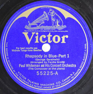 Paul Whiteman 的 Rhapsody in Blue Part 1 的藍色 Victor 唱片標籤。