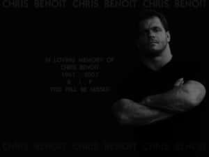 Chris Benoit 嘅黑白紀念肖像，附有致敬佢一生嘅文字。