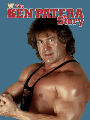 摔角手 Ken Patera 穿著黑色緊身衣，藍色背景上有標題文字。
