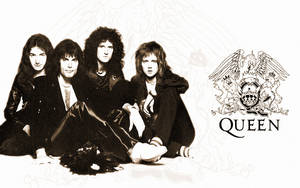 搖滾樂隊 Queen 及其標誌的懷舊棕色工作室肖像。