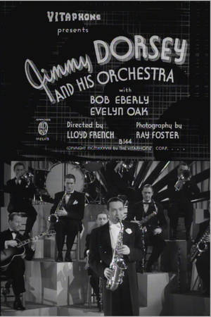 Jimmy Dorsey 及其樂團在舞台上的黑白復古電影標題卡。