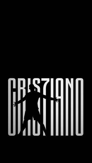 在黑色背景上，Cristiano 這個詞內的一個足球運動員剪影。