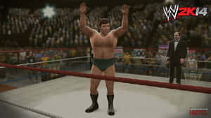 摔角手在擂台上與裁判和歡呼的觀眾一起慶祝勝利。 — 摔角 GIF 壁紙