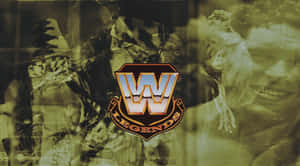 WWE Legends標誌，背景有褪色的摔角手