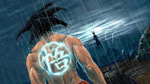 動漫戰士帶有發光漢字紋身，在暴風雨中站立，一隻兔子在閃電中飛翔。