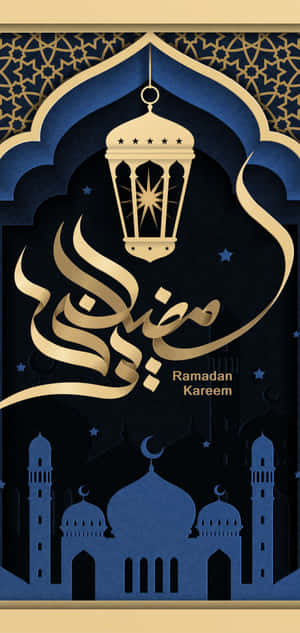 Ramadan Kareem 祝福，金色燈籠與清真寺剪影在星空下。 — 齋戒月 壁紙