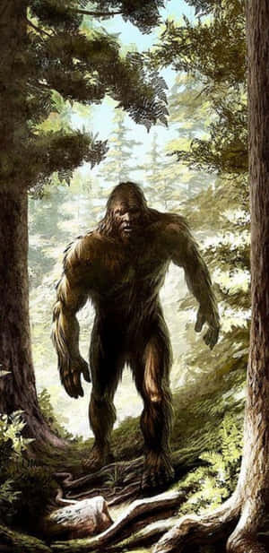 毛茸茸的巨人站在茂密的森林中，陽光穿過樹木照射下來。