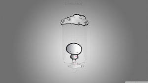 一個帶有心臟的簡單人物站在一朵向它下雨的雲下，傳達孤獨與愛。 — 雨 壁紙