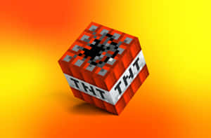 像素化Minecraft TNT方塊，引信，橙色黃色漸變背景