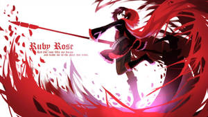 動漫角色Ruby Rose以戰鬥姿勢出現，帶有紅色能量效果。
