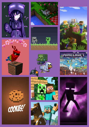 Minecraft遊戲拼貼畫，包含角色、殭屍和餅乾。 — 我的世界 壁紙