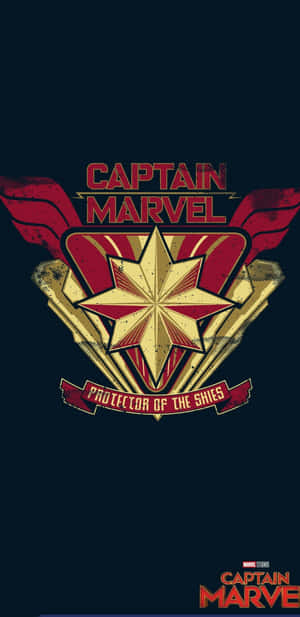 深藍色背景上帶有星星和翅膀的Captain Marvel標誌。