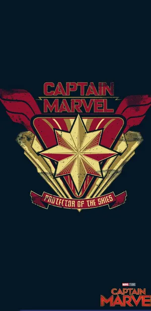 深藍色背景上帶有星星和翅膀的Captain Marvel標誌。