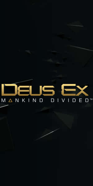 Deus Ex標誌在黑暗背景上帶有漂浮的黑色碎片