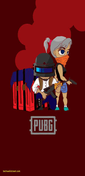 兩個動漫風格的PUBG玩家手持武器蹲在木箱後面。