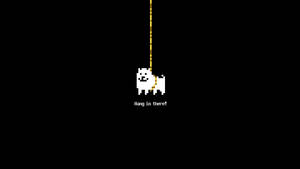 像素狗掛在繩子上，黑色背景上有文字「Hang in there」 — 像素 壁紙