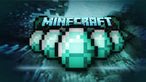 Minecraft標誌，帶有發光嘅綠寶石方塊，襯托住深色紋理背景。