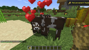 Minecraft牛在草地農場區域漂浮著愛心。 — 可愛牛牛 壁紙