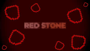 紅色像素化圓圈在深色背景上圍繞著中央的 red stone 文字漂浮。 — 我的世界 壁紙