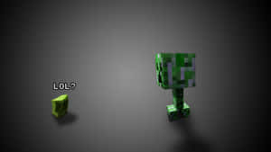 一個Minecraft爬行者旁邊有一個標有 'LOL?' 的方塊，背景為深色。