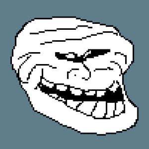 像素化的 troll 臉，咧嘴大笑，眼睛憤怒。