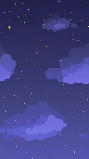 紫色雲朵在金色星星的星空下飄動。 — 雲朵 壁紙