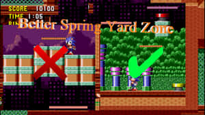Sonic the Hedgehog遊戲畫面，平台上有紅色X和綠色勾號。 — 超音鼠 壁紙