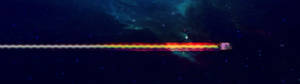 太空船劃過太空，留下一道彩虹軌跡。 — 3840x1080 GIF 壁紙