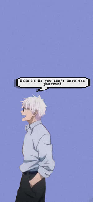 白髮戴眼鏡的動漫男孩，拿著像素化對話框，上面寫著「HeHe He 你不知道密碼」，露出得意的笑容。