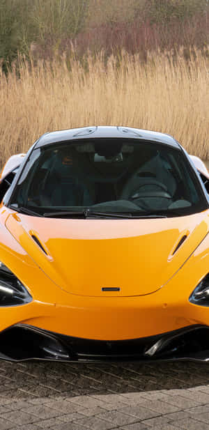 橙色McLaren跑車停泊在石徑上，靠近高草。 — 黃色 壁紙