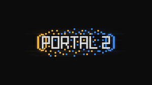 像素化 Portal 2 標誌，帶有橙色和藍色粒子，黑色背景
