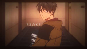 走廊中的動漫男孩，白色的「BROKE」字樣發光。
