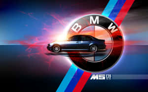 時尚的BMW M5 E39房車在抽象背景中帶有發光的能量條紋。