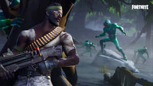 Fortnite士兵在叢林戰鬥中對抗綠色裝甲敵人