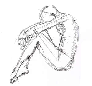 蜷縮成胎兒姿勢手持小物件的人物素描 — 藝術 壁紙