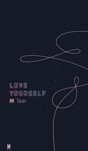 繁星點點的深色背景，帶有發光的無限線條和「LOVE YOURSELF 轉 Tear」文字。 — Galaxy Tab A11 壁紙