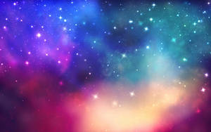 充滿活力的宇宙星雲，閃爍的星星呈現紫色、藍色、藍綠色和粉紅色調。