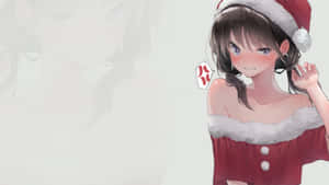 動漫女孩穿著聖誕老人服裝臉紅，表情惱火