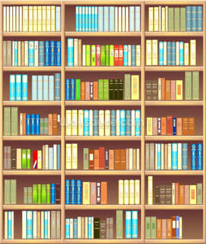 圖書館中裝滿色彩繽紛書籍的木書架。