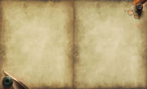 空白復古羊皮書，附有羽毛筆和墨水瓶，適合書寫。 — 美學圖案 壁紙